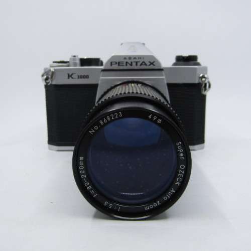 Pentax K1000 with 80-200mm Super Ozeck lens and Pentax-M 1:2 50mm and extras