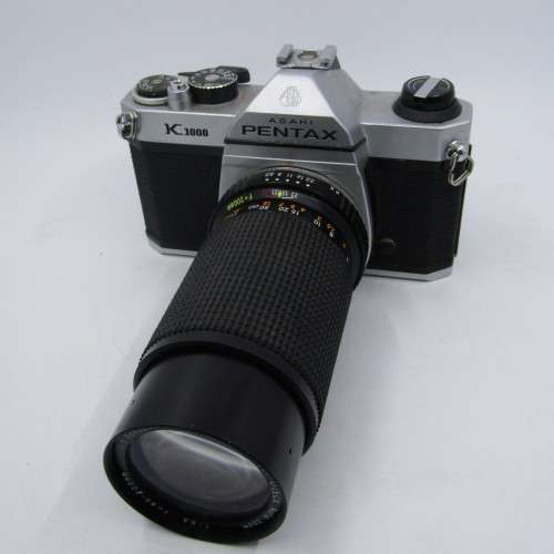 Pentax K1000 with 80-200mm Super Ozeck lens and Pentax-M 1:2 50mm and extras