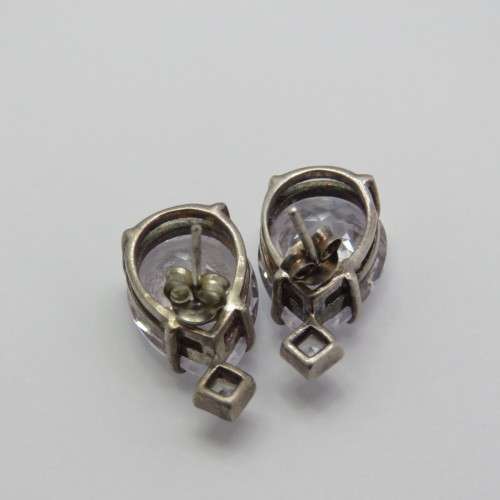 Sterling silver teardrop earrings with clear stones - Weighs 9,0 g