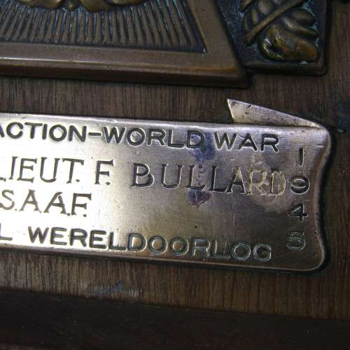 WW2 Death plaque to 206276V Lieutenant Francis Bullard, SA Air Force 15 Squadron