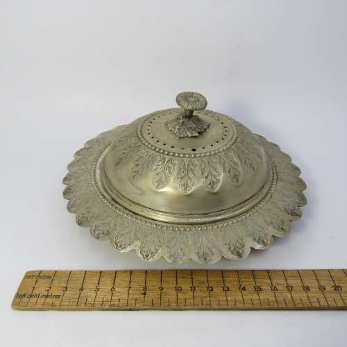 Vintage silverplated butter dish with blue glass inner