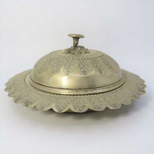 Vintage silverplated butter dish with blue glass inner