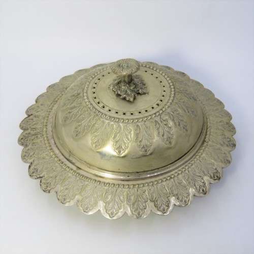 Vintage silverplated butter dish with blue glass inner