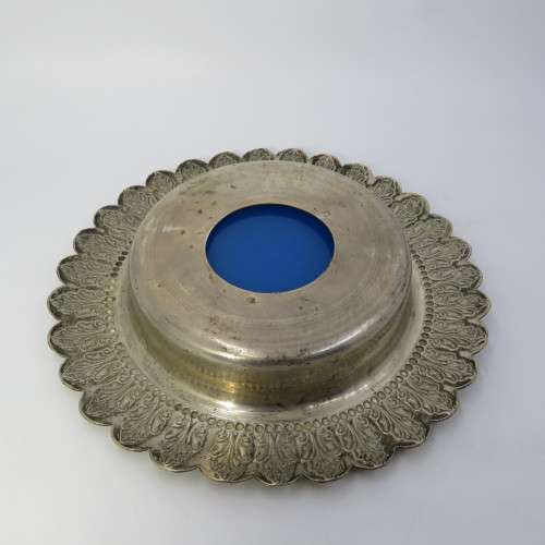 Vintage silverplated butter dish with blue glass inner