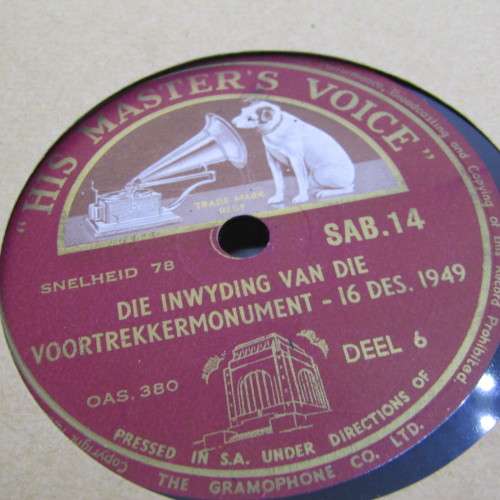 Voortrekker Monument inauguration set of 6 records - Afrikaans by His Masters Voice