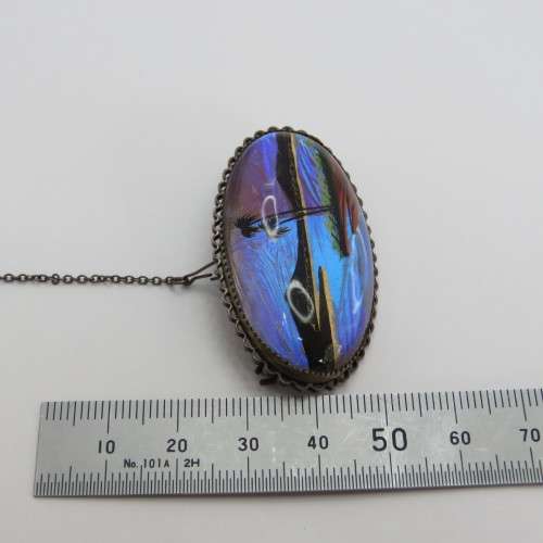 Vintage sterling silver butterfly wing brooch with safety chain - Weighs 10,9 g