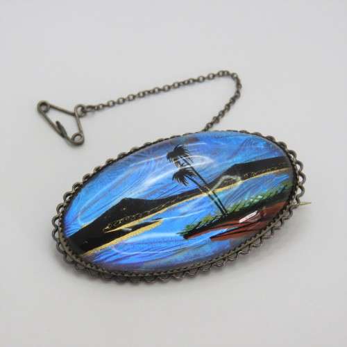 Vintage sterling silver butterfly wing brooch with safety chain - Weighs 10,9 g