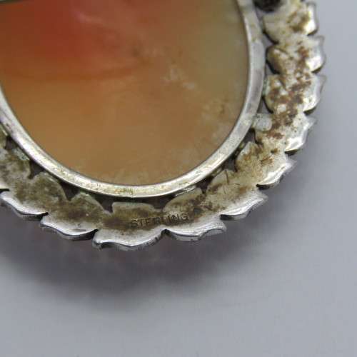 Beautiful sterling silver marcasite cameo brooch - Weighs 17,1 grams