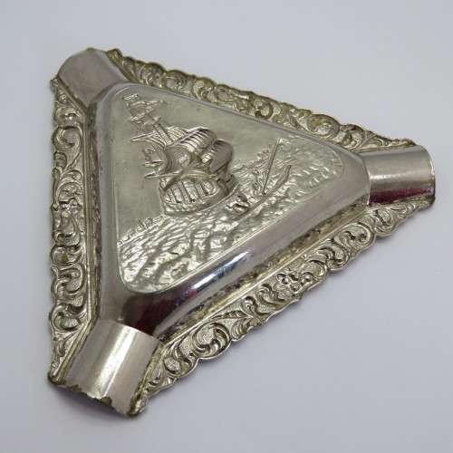 Vintage silverplated ashtray with shipping motif
