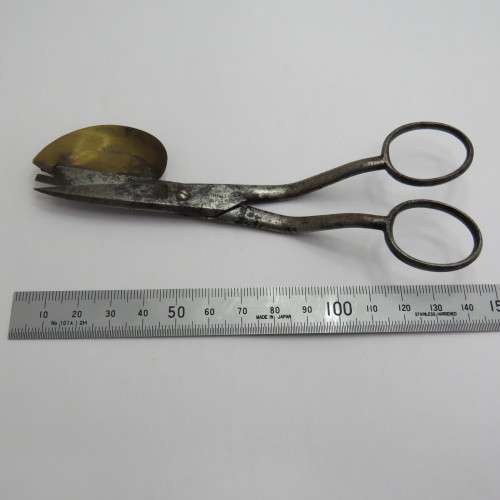 Antique wick trimming scissors with brass add on cup - Made by Miller Remsche