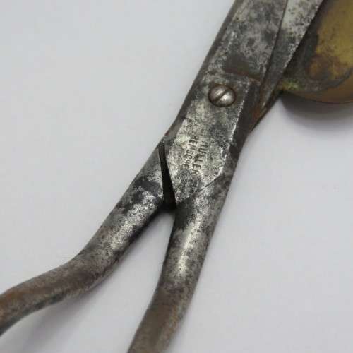 Antique wick trimming scissors with brass add on cup - Made by Miller Remsche