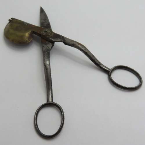 Antique wick trimming scissors with brass add on cup - Made by Miller Remsche
