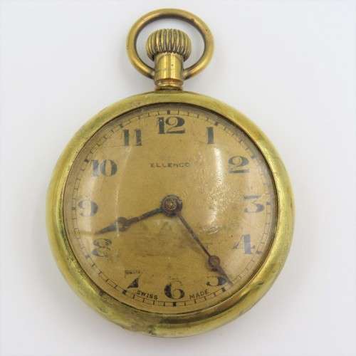 Vintage Ellenco pocketwatch - Gold coloured - Working