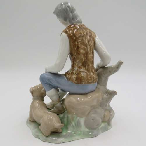 Vintage Tengra Spanish porcelain man with dog figurine