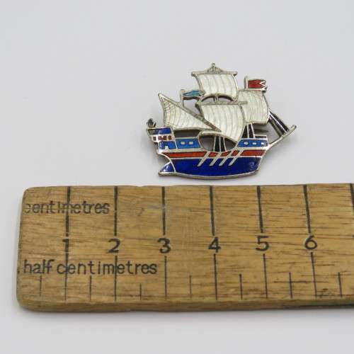 Vintage enamelled ship brooch