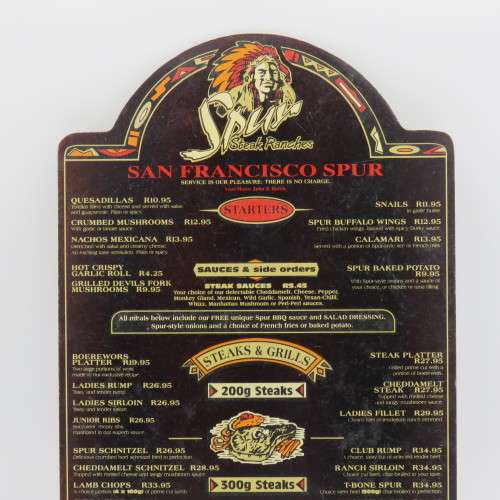 Vintage San Francisco Spur Strand wooden menu