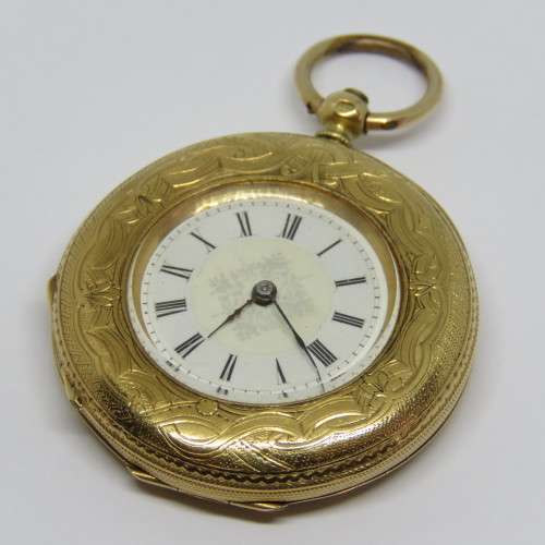 Antique 18kt Gold pocketwatch with small dial - Working - No key