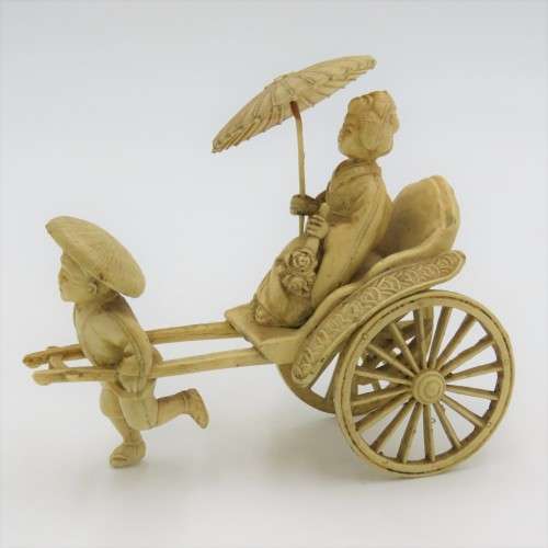 Vintage Japanese Celluloid Geisha girl rickshaw figurine