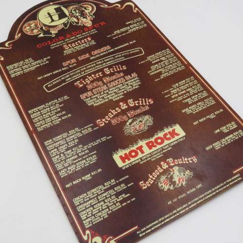 Vintage Colorado Spur Kathu wooden menu - Spur Burger R11,95