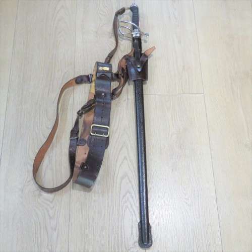 Old South African Ceremonial Officer`s dress sword with Sam Browne leather belt - GMS Solingen