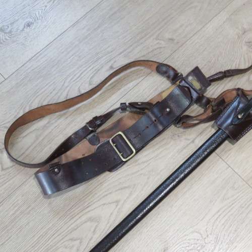 Old South African Ceremonial Officer`s dress sword with Sam Browne leather belt - GMS Solingen