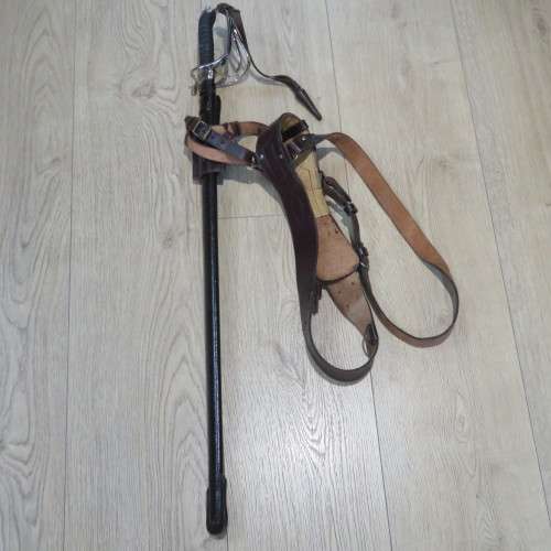 Old South African Ceremonial Officer`s dress sword with Sam Browne leather belt - GMS Solingen