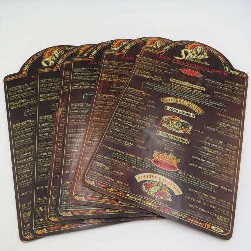 Lot of 6 vintage wooden spur menus for placemats