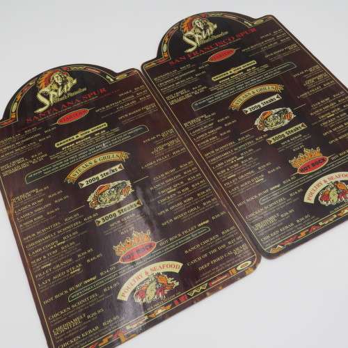 Lot of 6 vintage wooden spur menus for placemats