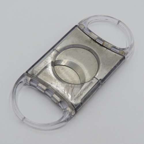 Plastic and metal cigar cutter