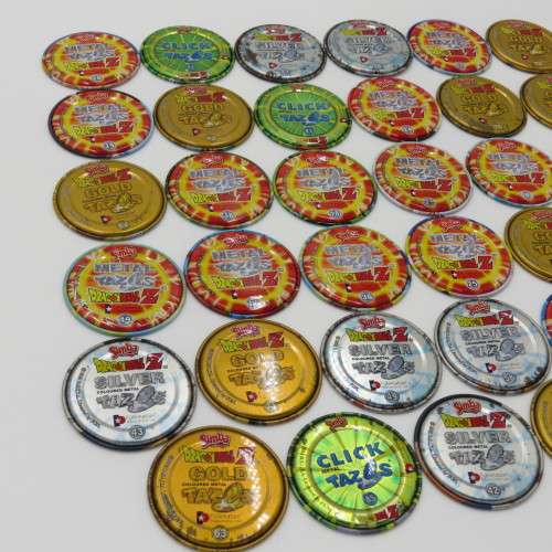 Lot of 34 Simba Dragon Ball Z Tazo`s - Includes metal, silver, gold and click Tazo`s