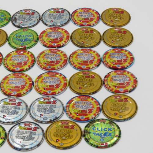 Lot of 34 Simba Dragon Ball Z Tazo`s - Includes metal, silver, gold and click Tazo`s