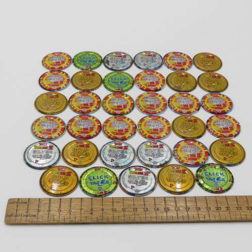 Lot of 34 Simba Dragon Ball Z Tazo`s - Includes metal, silver, gold and click Tazo`s