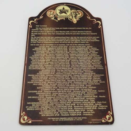 Vintage Texas Spur N1 City wooden desserts menu