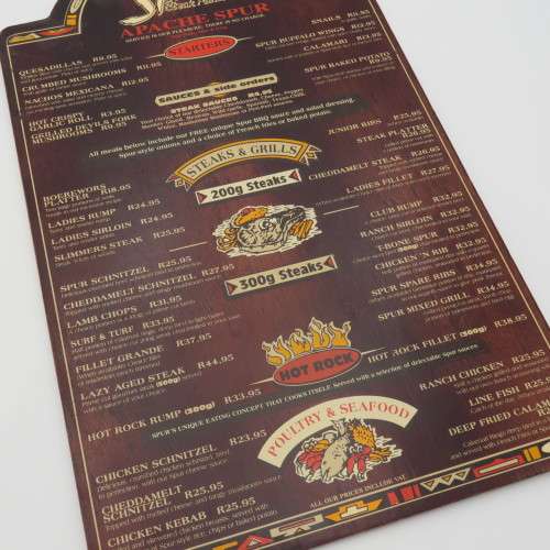Vintage Apache Spur Cape Town wooden menu