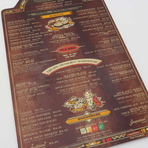 Vintage Apache Spur Cape Town wooden menu