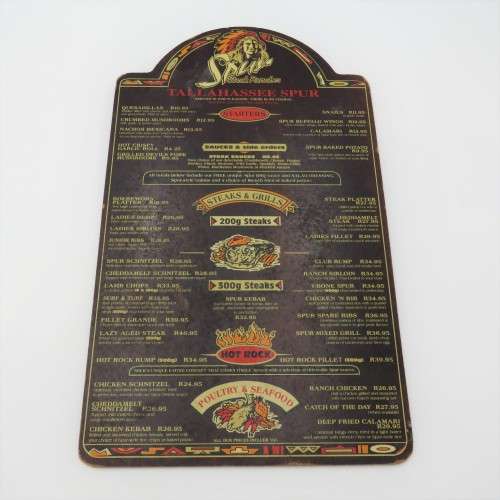 Vintage Tallahassee Spur Somerset mall wooden menu
