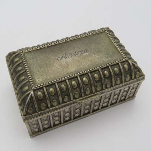 Vintage jewellery box inscribed `Andrea` - White metal and good condition