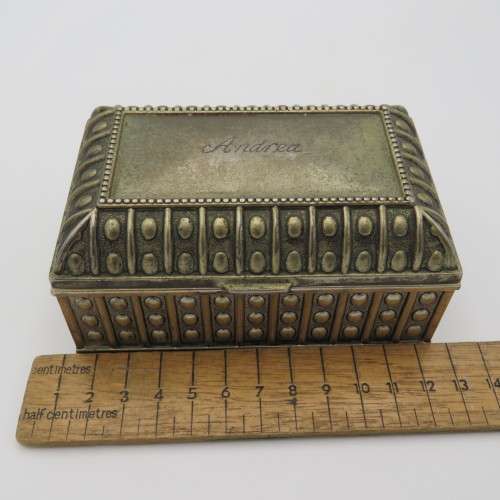 Vintage jewellery box inscribed `Andrea` - White metal and good condition