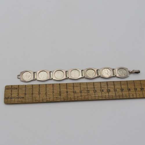 Sterling silver bracelet with 7 South Africa tickey coins - Weighs 29,2 g