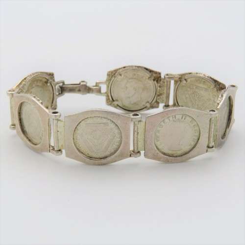 Sterling silver bracelet with 7 South Africa tickey coins - Weighs 29,2 g
