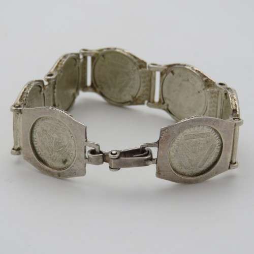 Sterling silver bracelet with 7 South Africa tickey coins - Weighs 29,2 g
