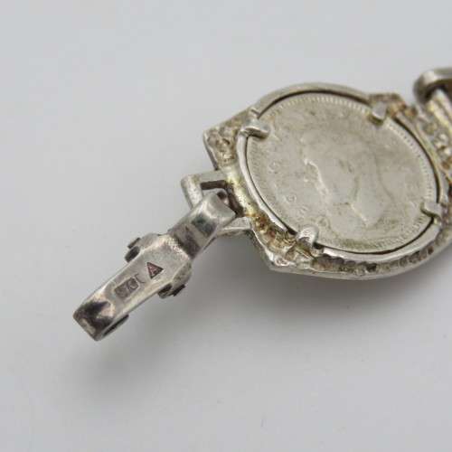 Sterling silver bracelet with 7 South Africa tickey coins - Weighs 29,2 g