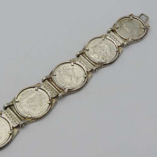 Sterling silver bracelet with 7 South Africa tickey coins - Weighs 29,2 g