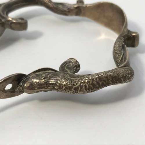 Unusual sugar tongs with fish shell ends - Silver, but no marks visible