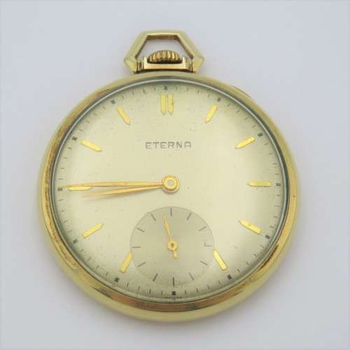Vintage Eterna pocket watch - 1950`s 14kt rolled gold - Working