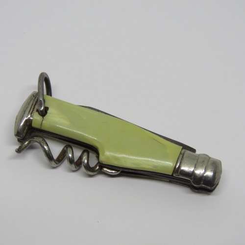 Vintage Richards bottle shaped corkscrew pocket knife keychain - Corkscrew loose