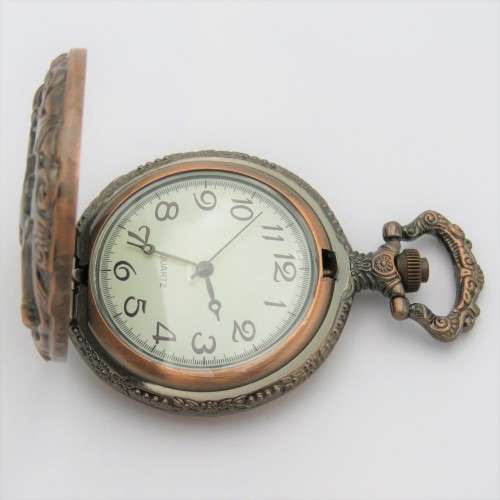 Full hunter bronze quartz pocketwatch with 3 horses motif - Needs battery