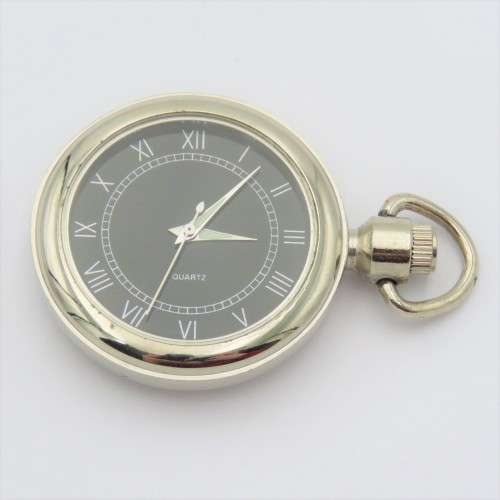 Slimline Open face quartz pocketwatch with black dial - Needs battery