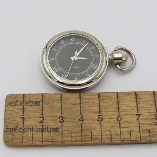 Slimline Open face quartz pocketwatch with black dial - Needs battery