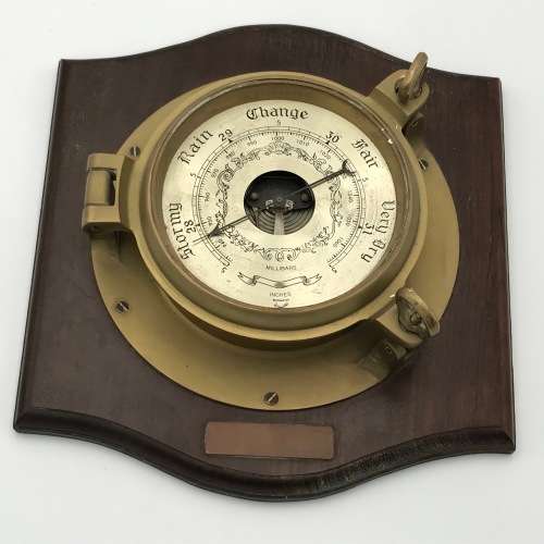 Vintage Brass Ships porthole style barometer - no glass - not working